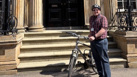 cyclist outside the college